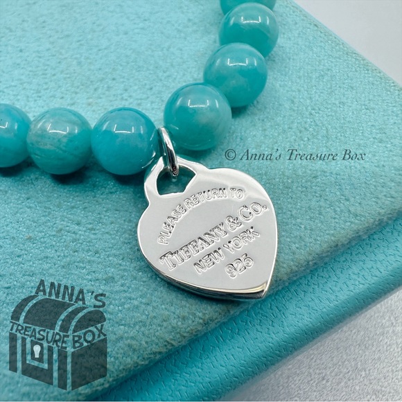 Tiffany & Co. 925 Silver 8mm Amazonite Blue Heart 7” Bracelet (pouch) - Picture 6 of 8